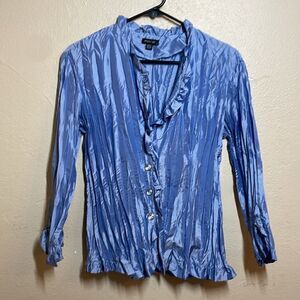 Periwinkle Blouse Glass look faceted buttons, crinkle, taffeta look Small